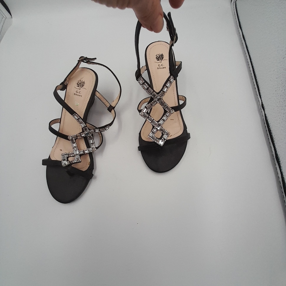 GC Sandles Black With rinestones sling Back Sz 7